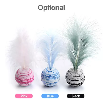 Pelota interactiva con pluma para gato